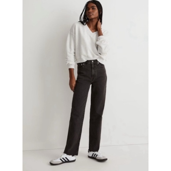 Madewell Denim - Madewell Washed Black Raw Hem High Rise The Perfect Vintage Jean 25 Tall Long
